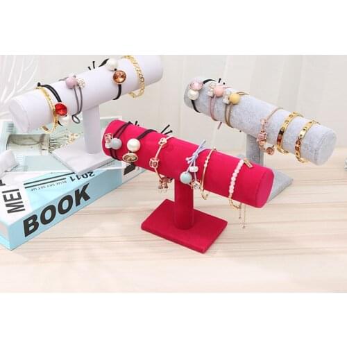 1/2/3-Tier Vintage Jewelry Display Rack Portable Velvet Bracelet Headrope Bangle Chain T-Bar Rack Watch Jewelry Organizer