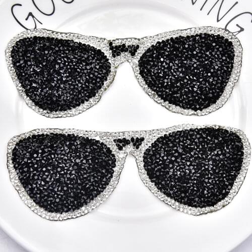 Hotsale!Hotfix rhinestone sunglasses motif applique custom iron on patches rhinestone transfer for garment decoration 5pcs/lot