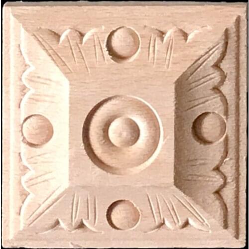 10PCS Decorative Wood Appliques for Furniture Cabinet Door Natural Wood Moldings Decals Flower Wood Carving Figurines
