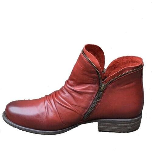 2021 Hot Women Ankle Boots Ladies Synthetic Flat Heel Zipper Comfy Round Toe Booties Shoe