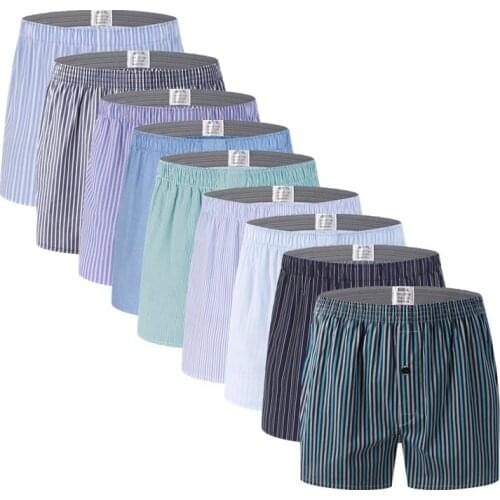 5pcs Mens Boxers Shorts Large Size Cotton Sleep Underwear Plaid Loose Comfortable Homewear Striped Arrow Underpants Random Style