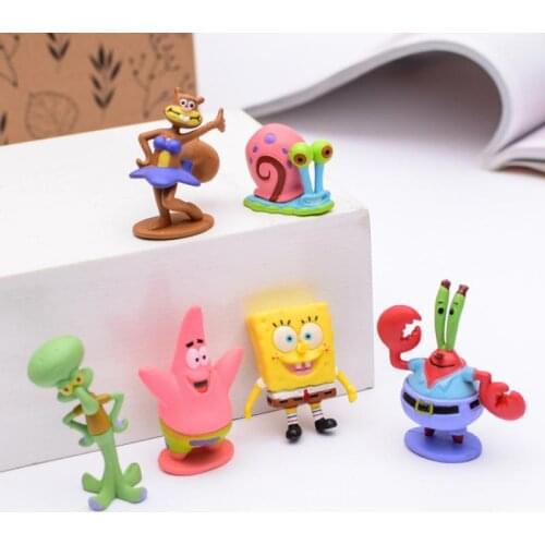 6Pcs/set Spongebob Doll Toy Model Scene Modeling Ornaments Anime Cartoon Cute Pvc Figures Toys Dolls Gift for Kids