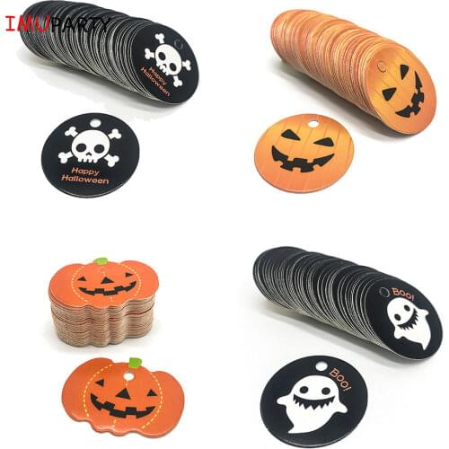50pcs Halloween Tag Candy Bag Decoration Pumpkin Skull Gift Favors Packaging Hang Tags Horror Party Handmade Biscuit Decor