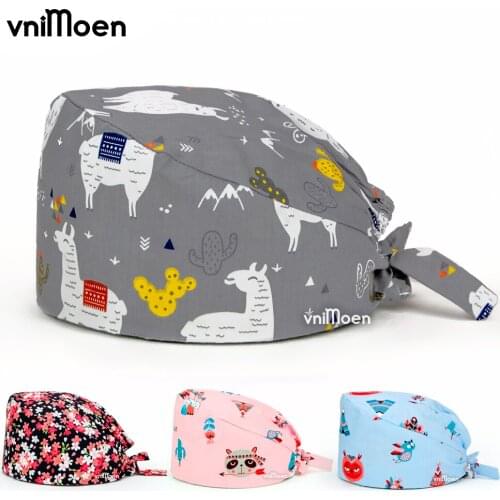Cleaning mens scrubs caps practice nursing caps laboratory cartoon printing work hats new Unisex pet grooming caring work hats