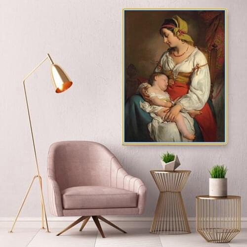 Citon Friedrich von Amerling《Italian mother with child》Canvas Oil Painting Artwork Poster Picture Wall Decor Home Decoration