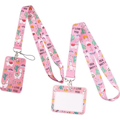 ER816 Pink Lovely Alpaca Fashion Lanyard ID Badge Holder Bus Pass Case Cover Slip Bank Credit Card Holder Strap Cardholder
