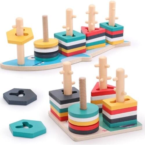 Geometric Toy Shape Matching Toy Stacking Block Wooden Building Block Brain Developmental Stackable Block Match Game 69HE
