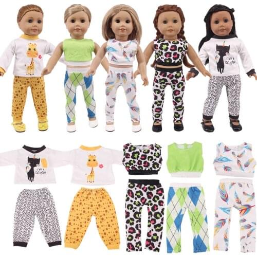 Cotton Pajamas With Cute Animal Print For 18 Inch American Doll Girls & 43 Cm New Born Baby Items,Doll Clothes For Accessories