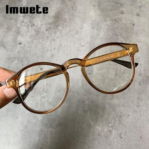 Imwete Round Glasses Frame for Women Men Anti-Blue Light Computer Eyewear Transparent Optical Lenses Prescription Spectacles