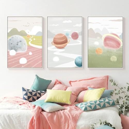 Nordic Cartoon Cute Planets Canvas Painting Posters Prints Minimalist Wall Art Pictures For Living Room Bedroom Aisle Home Decor