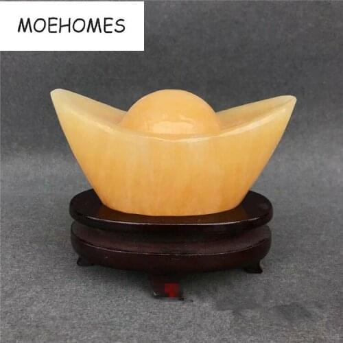 Chinese Natural yellow Jade crafts Auspicious fengshui wealth yuanbao Mascot Statue home decoration