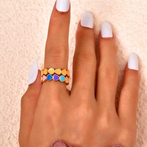 Sweet Candy Color Heart Rings for Women Fashion Finger Rings Engagement Party Jewelry Gifts