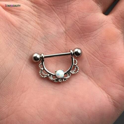 2 pcs/lot Cool White OPAL Piercing Nipple Ring 14G Septum Nose Piercing Women Opal Nipple Piercings Body Jewelry Pircing