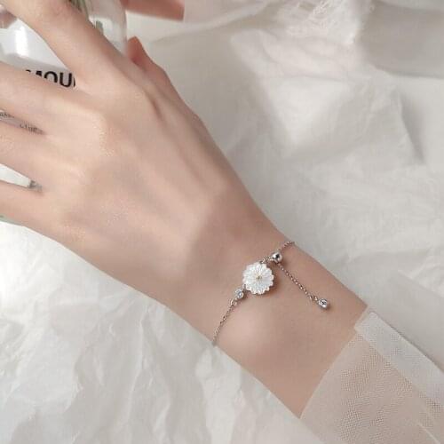 Korean Shell Small Daisy Sunflower Silver Color Handmade Bracelet For Women Girls Simple Trendy Fashion Jewelry Gift SL2458