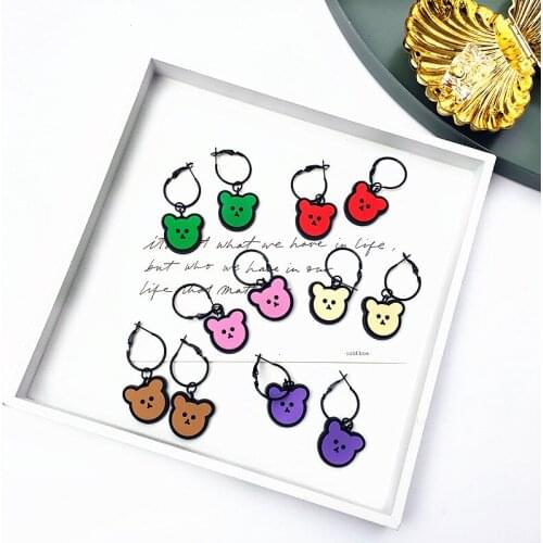 Colorful Cute Cartoon Bear Drop Earrings for Women Kid Mini Soft Resin Kawaii Bears Dangle Earring Funny Jewelry Girl Party Gift