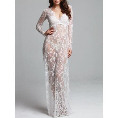 V-neck Lace Pregnancy Dresses Fancy Photography Materity Clothes Sexy Romantic Floor Length Gown Robe Nightwear