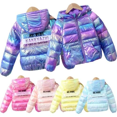 Autumn Children Solid Coat Boys Trendy Cotton Clothes Girls Shiny Hooded Outerwear Kids Casual Warm Jacket Kids Winter Clothes