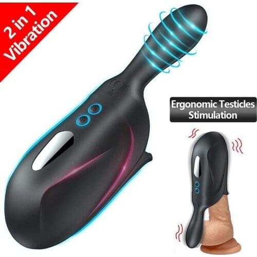 Male Sensitive Head Trainer Massager with 10 Vibration Modes 2 Powerful Motors Upgrade Dual Use Pleasure Massager Increase Endur