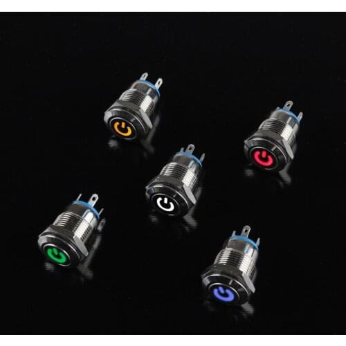 10pcs 12mm Metal Push Button Switch Flat Head Power LOGO 3-220V Self-locking Latching Waterproof Car Auto Eng