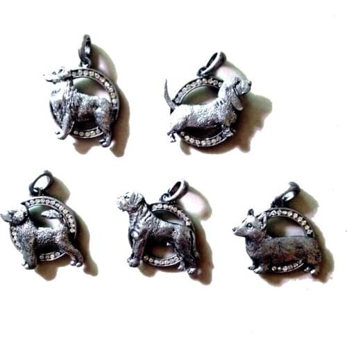 Cute Vivid Vintage Crystals Dog Charm Pendant OR Bar/Clutch Pin Brooches For Women Fashion Pet Ornament Jewelry accessory