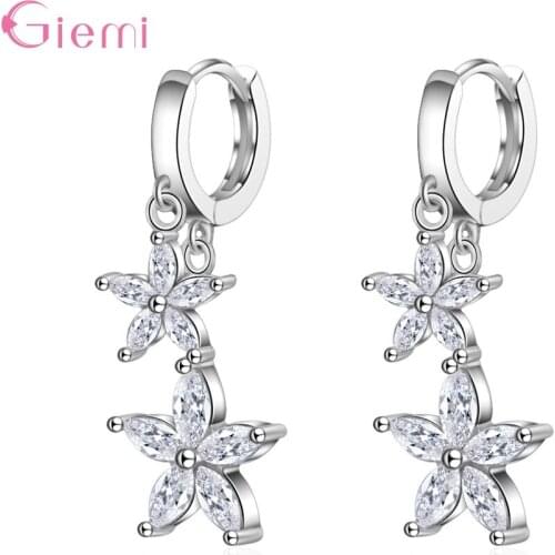 Trendy Simple Cubic Zircon Cherry Flower Drop Earrings Rhinestone 925 Sterling Silver Flower Jewelry Women Girl