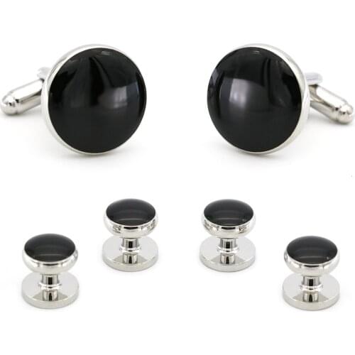 Onyx Design Tuxedo Studs And Cufflinks Stud Sets For Men Quality Copper Material Black Color Cuff Links Wholesale&retail