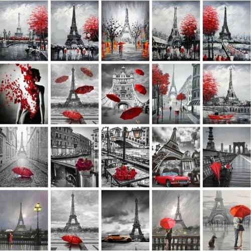 AZQSD Paint By Numbers For Adults Tower HandPainted Home Decor Diy Gift Oil Painting By Numbers Scenery Black Red Framed