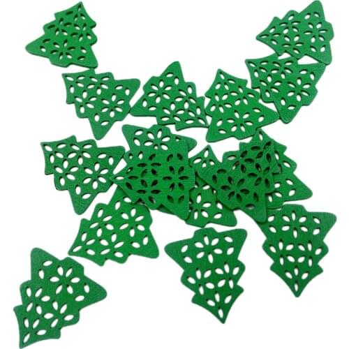 Pack of 50 Green Wooden Xmas Tree Flat Back Buttons Buttons for DIY Crafts Christmas Decoration
