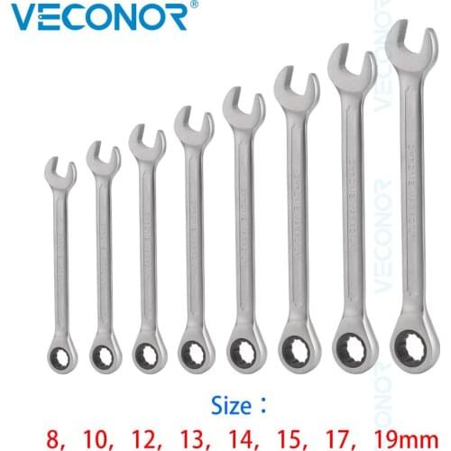 8Pcs Combination Ratchet Wrench Set Ratcheting Spanner Dull Polish 72T Fixed Head Ratchet Wrench Multi-functional Repair Tools