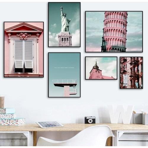 Statue Of Liberty Leaning Tower Of Pisa Wall Art Canvas Painting Nordic Posters And Prints Wall Pictures For Living Room Decor