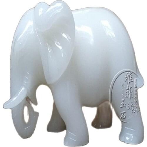 Natural jade white elephant Lucky elephant lucky stone Feng Shui ornaments cornucopia wine cabinet decorations
