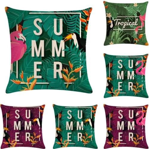 Tropical plants Cushion Cover Summer Green Leaf Flamingo Bird Pillowcase 45x45cm Throw Pillow Cover