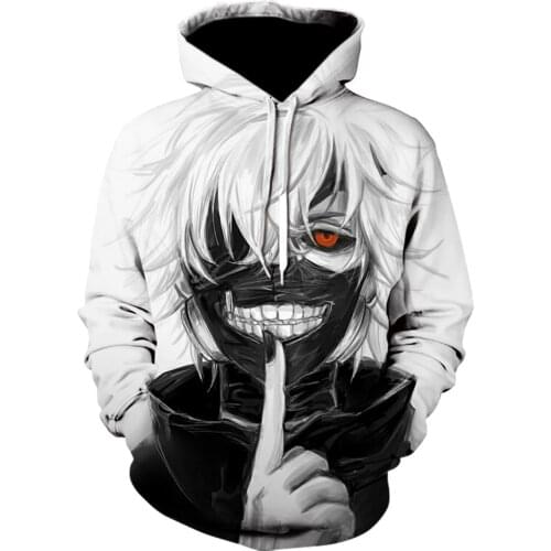 2021 New Hot Sale Tokyo Ghoul 3D Printing Hoodies Ken Kaneki White Hooded Hoodie Japan Anime Sweatshirts Cool Tops Jacket