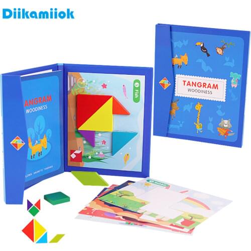New Colorful Wooden Magnetic Tangram 3D Puzzle Jigsaw Kids Thinking Training Game Baby Educational Learning Toys for Children