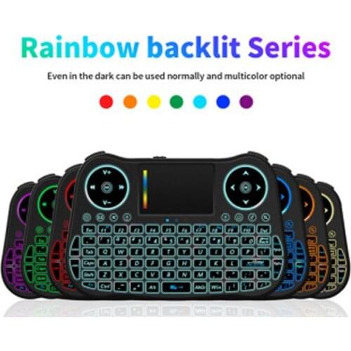 Upgrade 7Colors Light MT08 Russian English Spanish Mini Wireless Keyboard 2.4GHz Air Mouse Touchpad For Android TV Box PC