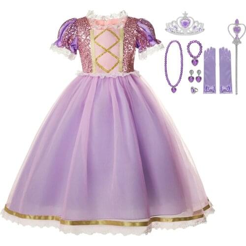 Girls Clothes Sequins Lace Mesh Prom Dress Kids Halloween Party Cosplay Clothing Girl Princess Dress Costume