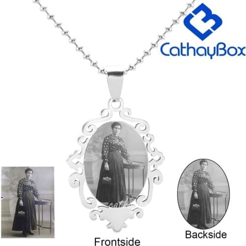Personalized Engraving High Polished Silver Color Stainless Steel Floral Frame Oval Dog Tag Pendant Necklace