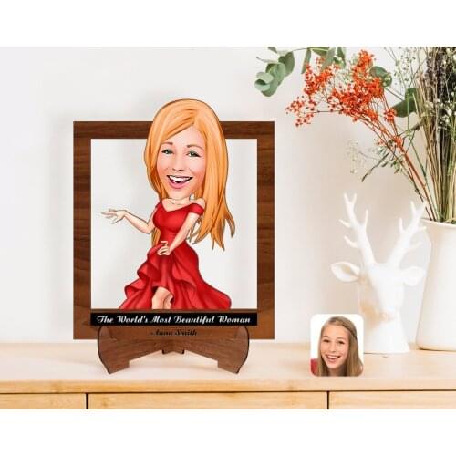 Personalized Womens Day The Most Beautiful Woman in the World with Cartoon Wooden Stand 3D Trinket-29