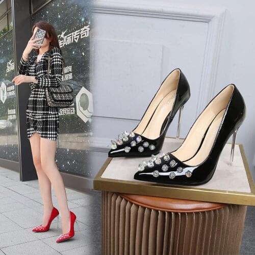 Sexy Pole Dancing Heels Rivets Studded Metal Heeled Plus Size Drag Queen Mens Trans Queer Stilettoes Patent Leather Red Shoes