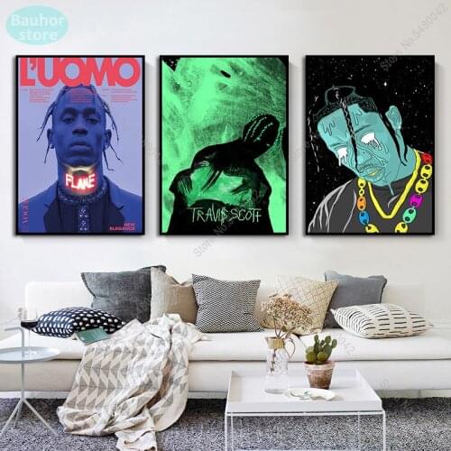 Posters and Prints Travis Scott Rap Hip Hop Rapper Canvas Painting Poster Abstract Wall Picture for Mural Living Room Home Decor