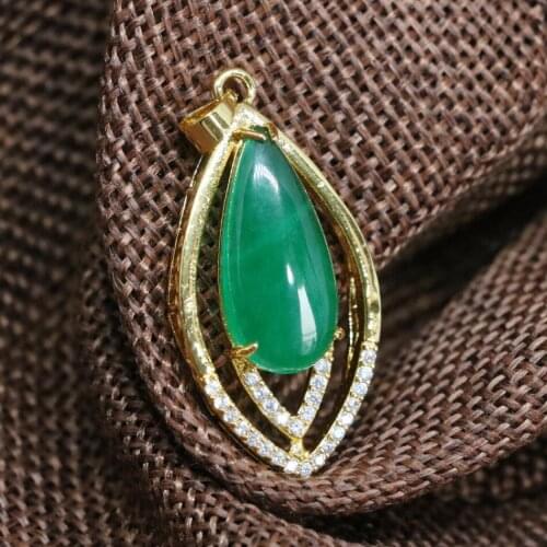 Charms green jades chalcedony natural stone teardrop drop pendant jewelry making 18*32mm fit diy long chain necklace women B1858