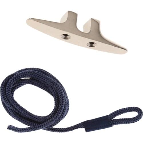 Stainless Steel 4.5-inch Open Base Cleat & Dark Blue Adjustable Bungee Cord 3.5ft for Marine Boat Canoe Kayak Deck Mount