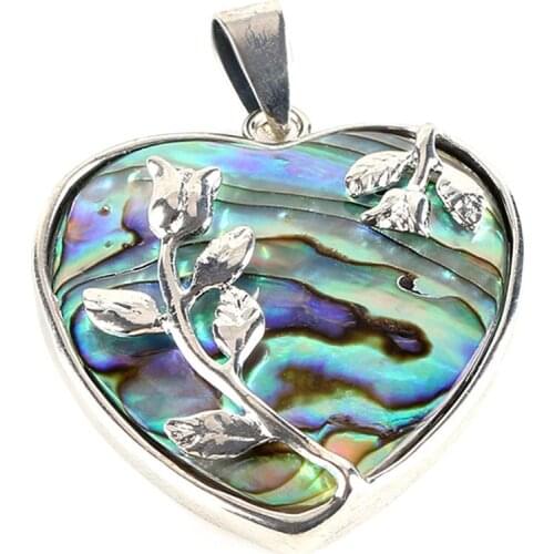 Romantic Necklace Pendant Rose Love on Heart Design Pure Natural Abalone Shell Materials Without Chain