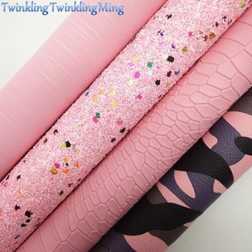 PINK Glitter Fabric, Crocodile Synthetic Leather, Camouflage Printed Faux Fabric Sheets For Bow A4 21x29CM Twinkling Ming XM003K