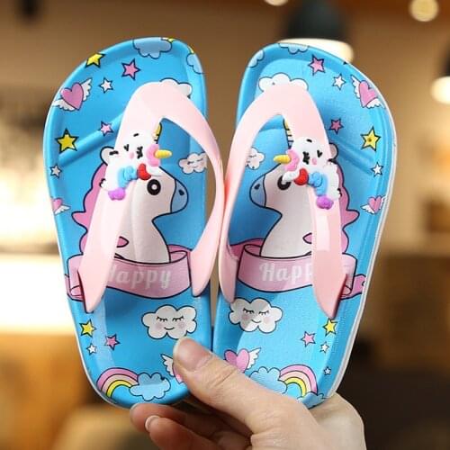 Childrens Slippers New Summer Unicorn For Boys Sandals Baby Girl Slippers Pvc Soft Beach Shoes Kids Rainbow Casual Flip Flops
