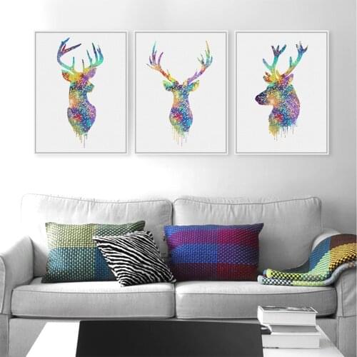 Modern Abstract Watercolor Animal Deer Head Posters Prints Nordic Style Living Room Wall Art Pictures Home Decor Canvas Painting