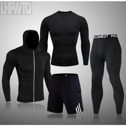 New 4 Pcs/Set Mens Sportswear Gym Fitness Compression Sports Suit Brand Clothes Running Jogging Wear Tracksuit 4XL Oversized