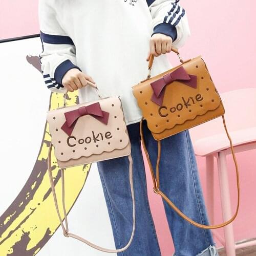 Kawaii Lolita Small Fresh Cookies Embroidery Crossbody bag Harajuku Girl Sweet Bow Handbag Shoulder Bag Pink Khaki Uniform Bag