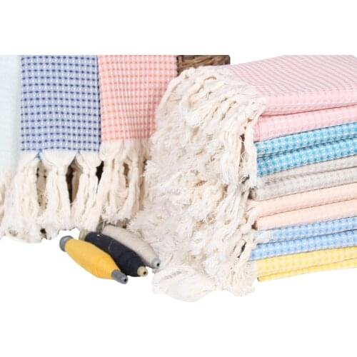 Turkish Cotton Waffle Design Oversized Fringed Bath Beach Peshtemal Towel Wrap