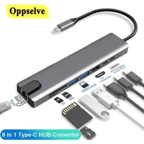 USB C Hub Type-C 3.0 to HDMI-Compatible RJ45 USB TF Card Reader PD Fast Charge 8-in-1 USB Dock for MacBook Pro Air USB-C Charger